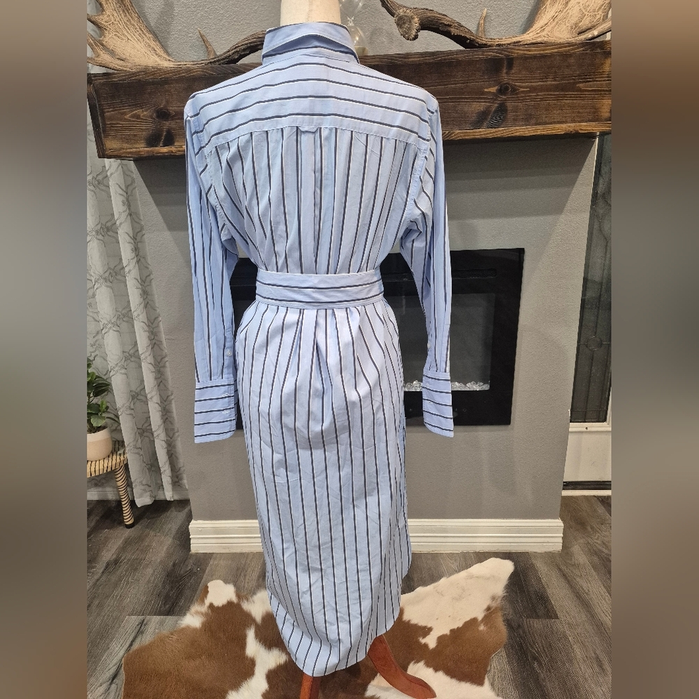 Unsubscribed Dress Shirt Size Small Chic Blue Striped Midi Dress, 100% Cotto - Picture 5 of 6